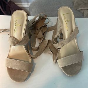 Lulus Alta Light Nude Suede Lace-Up Heel size 7.5